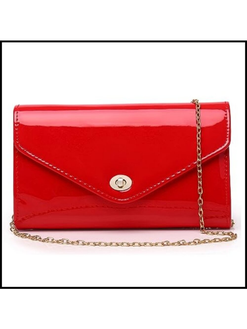 Patent Leather Envelope Clutch Evening Handbag Detachable Chain Crossbody